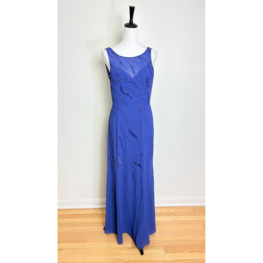Y2K Night Scene Purple Beaded Chiffon Maxi Dress Size Medium Wedding Formal Chic